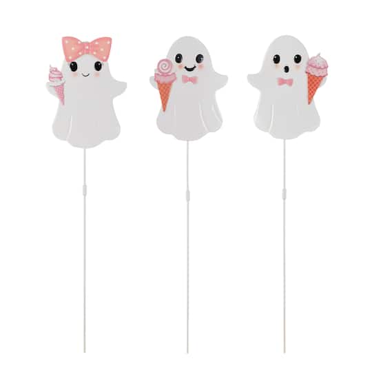 Glitzhome® 23.75" Halloween Metal Pink Ghosts Yard Stake, Set of 3